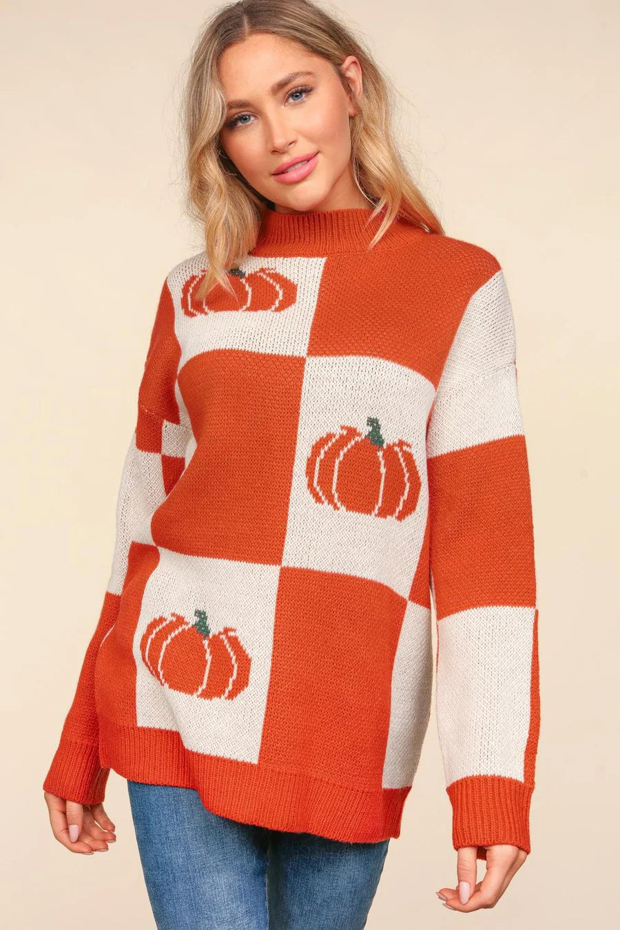 Fall pumpkin checkered sweater Reg & Plus Size