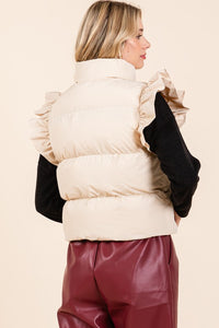 Plus Size cream ruffle sleeve puffer vest