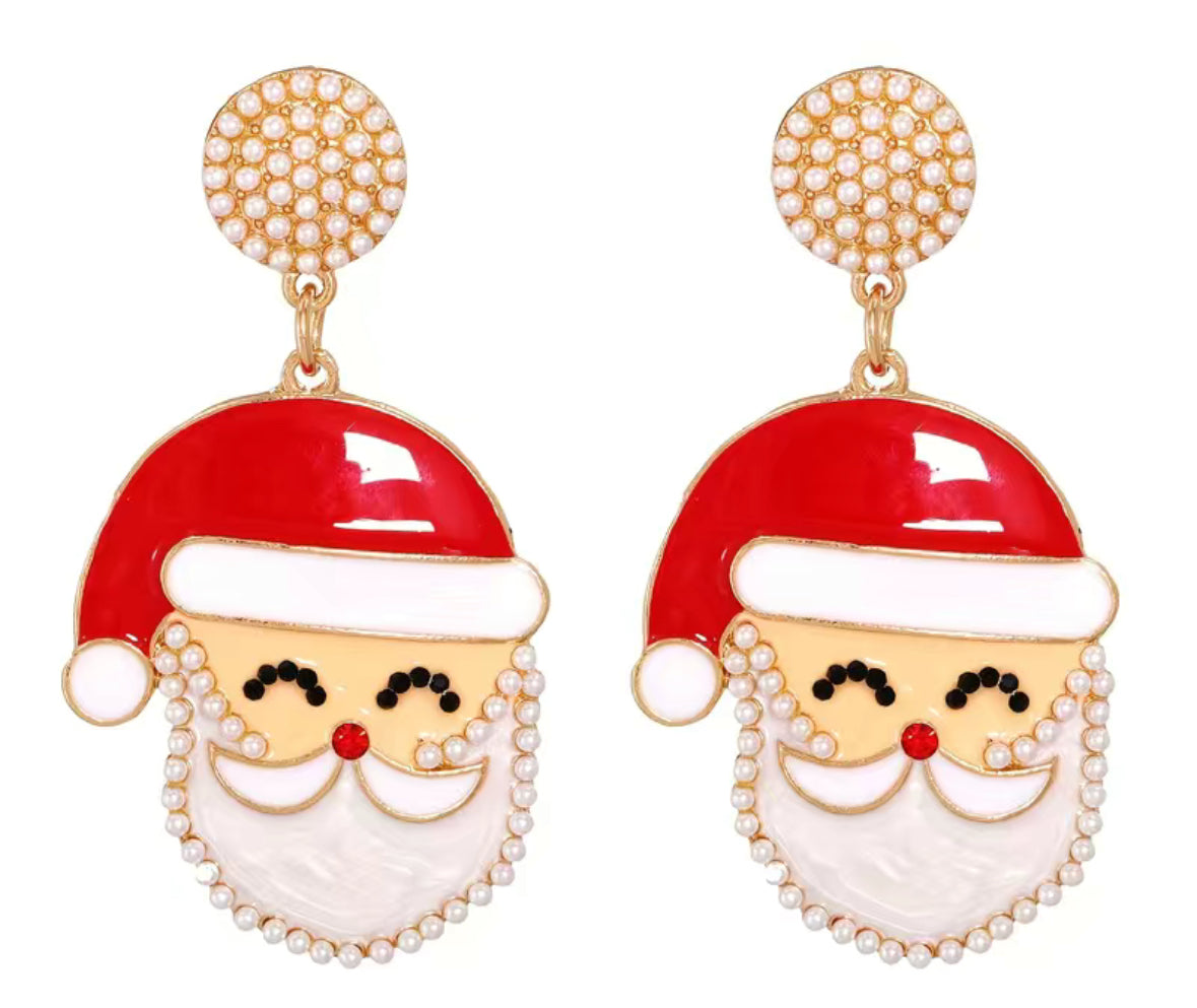 Santa pearl bling Christmas earrings