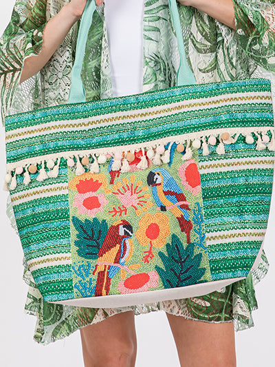 Boho parrot fringe beach bag tote