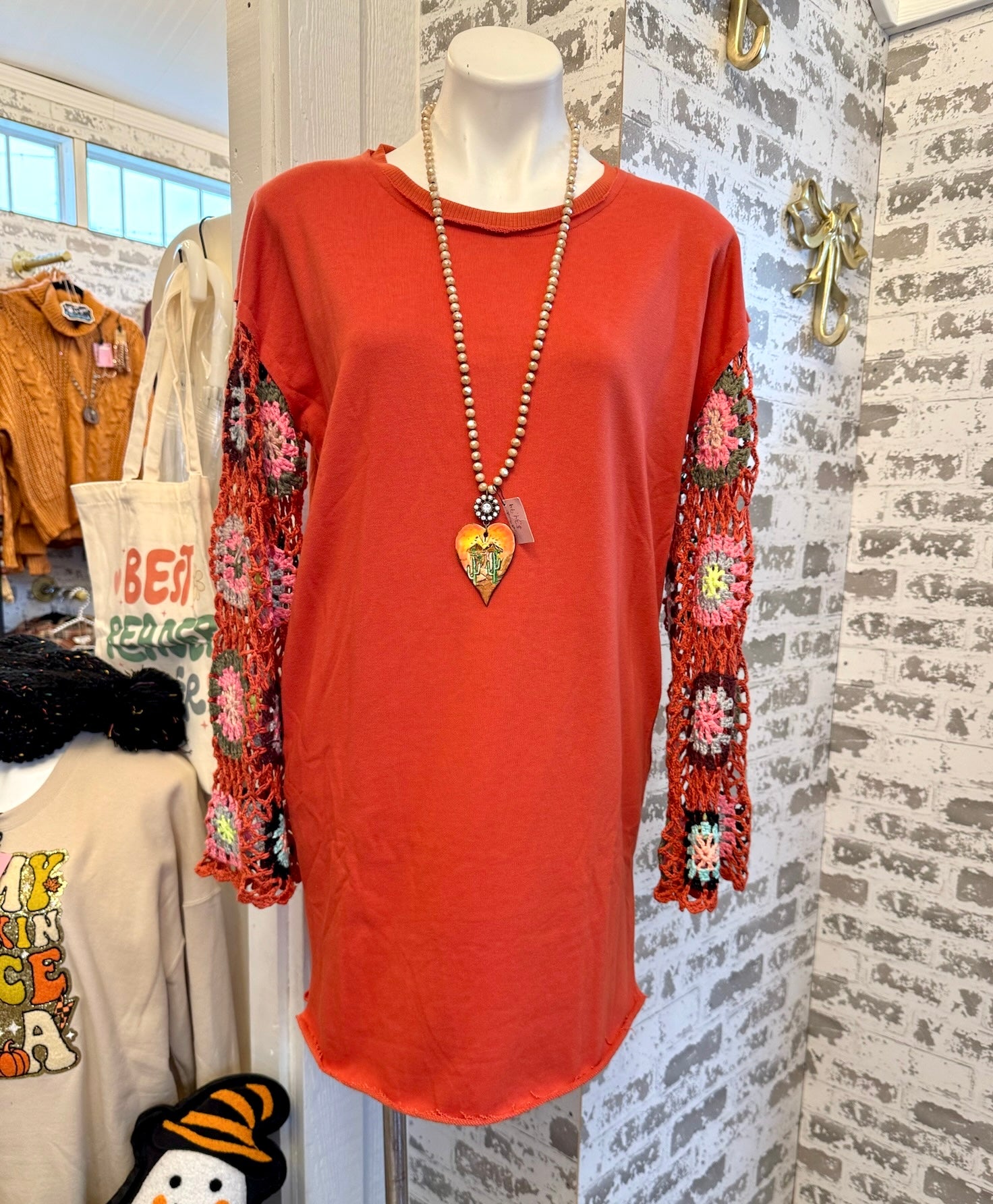 ✨CYBER MONDAY✨ Umgee terracotta crochet bell sleeve dress