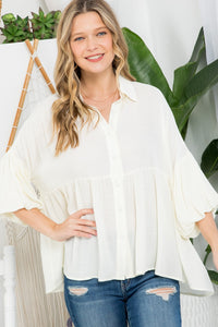 Ivory oversize babydoll button up Regular & Plus Size Top