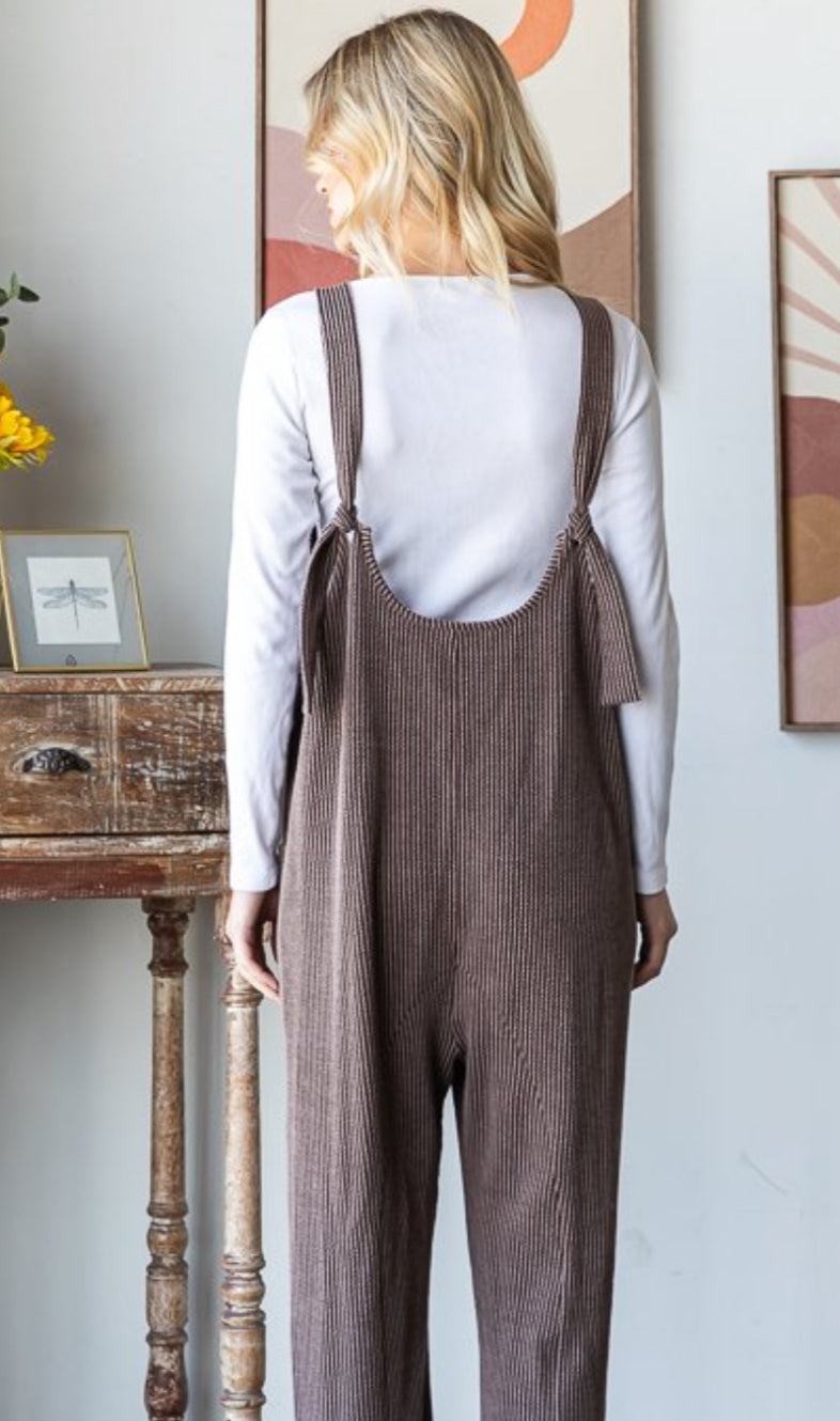 Brown ribbed fall jumpsuit