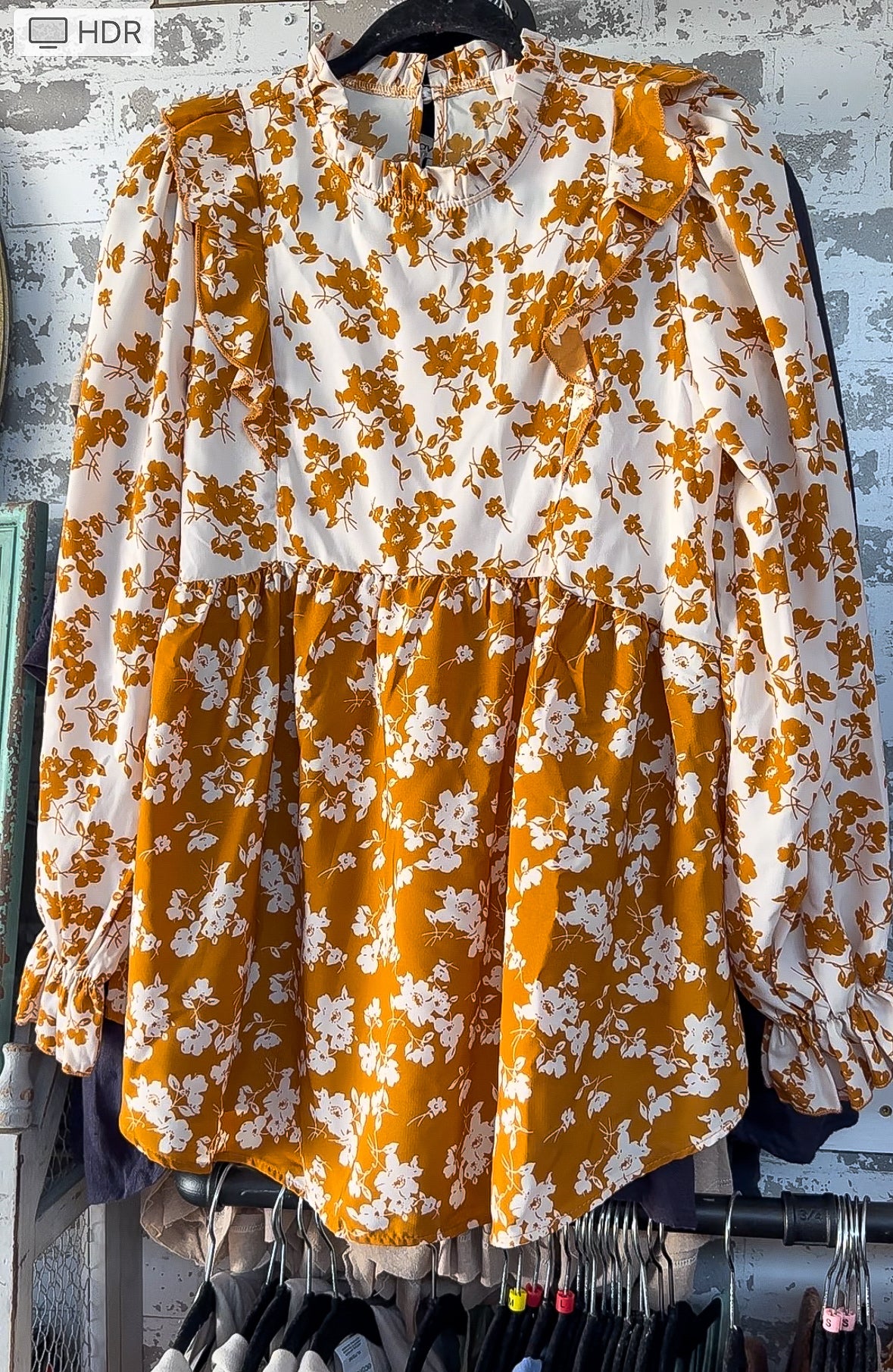 Caramel floral babydoll top