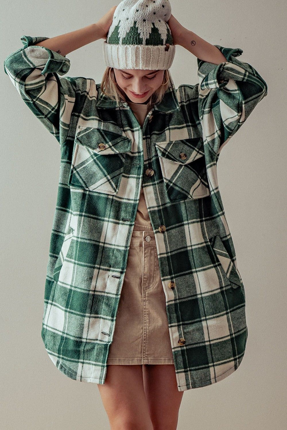 Green & white plaid oversize Shacket