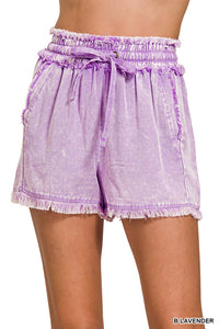 Zenana MINERAL WASHED FRAYED SHORTS