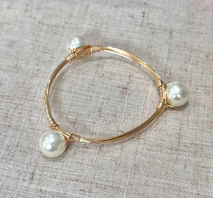 Handmade pearl bead gold stack layering bracelet