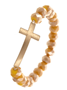 Gold cross shiny beaded stretch bracelet