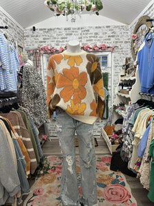 BiBi retro 70's flower fall sweater