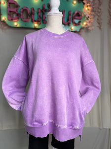 Zenana Lavender acid wash pocket long sweatshirt