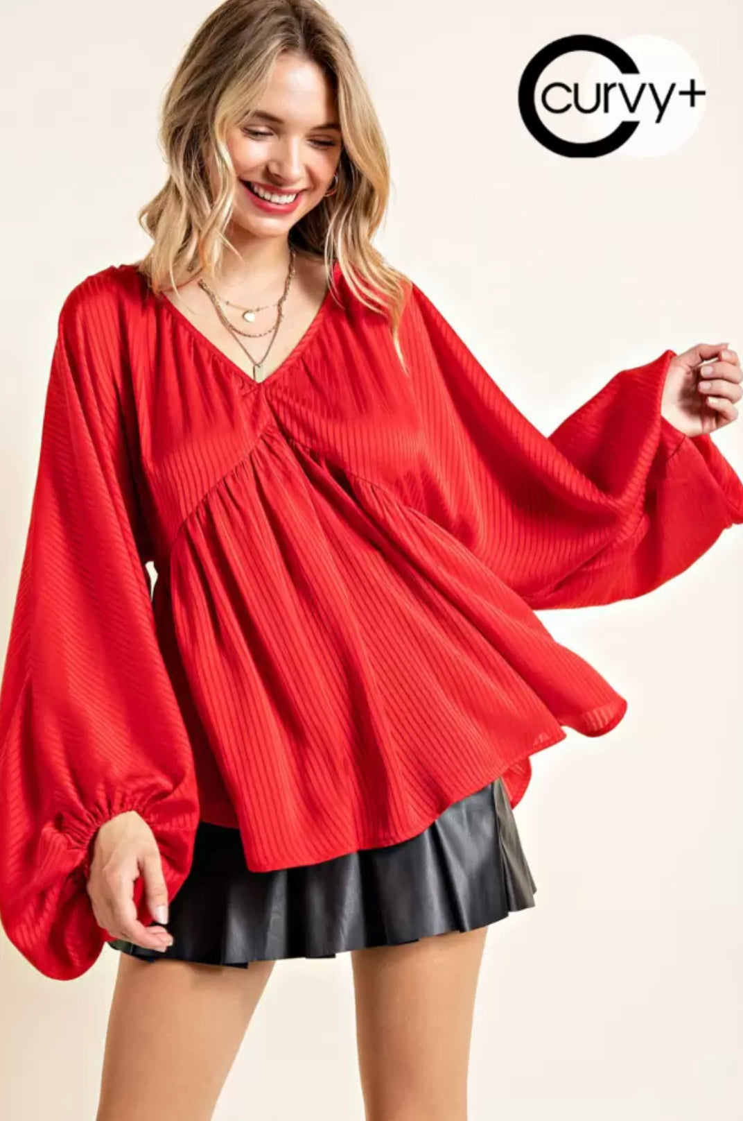 Plus Size Red Christmas holiday dressy babydoll top