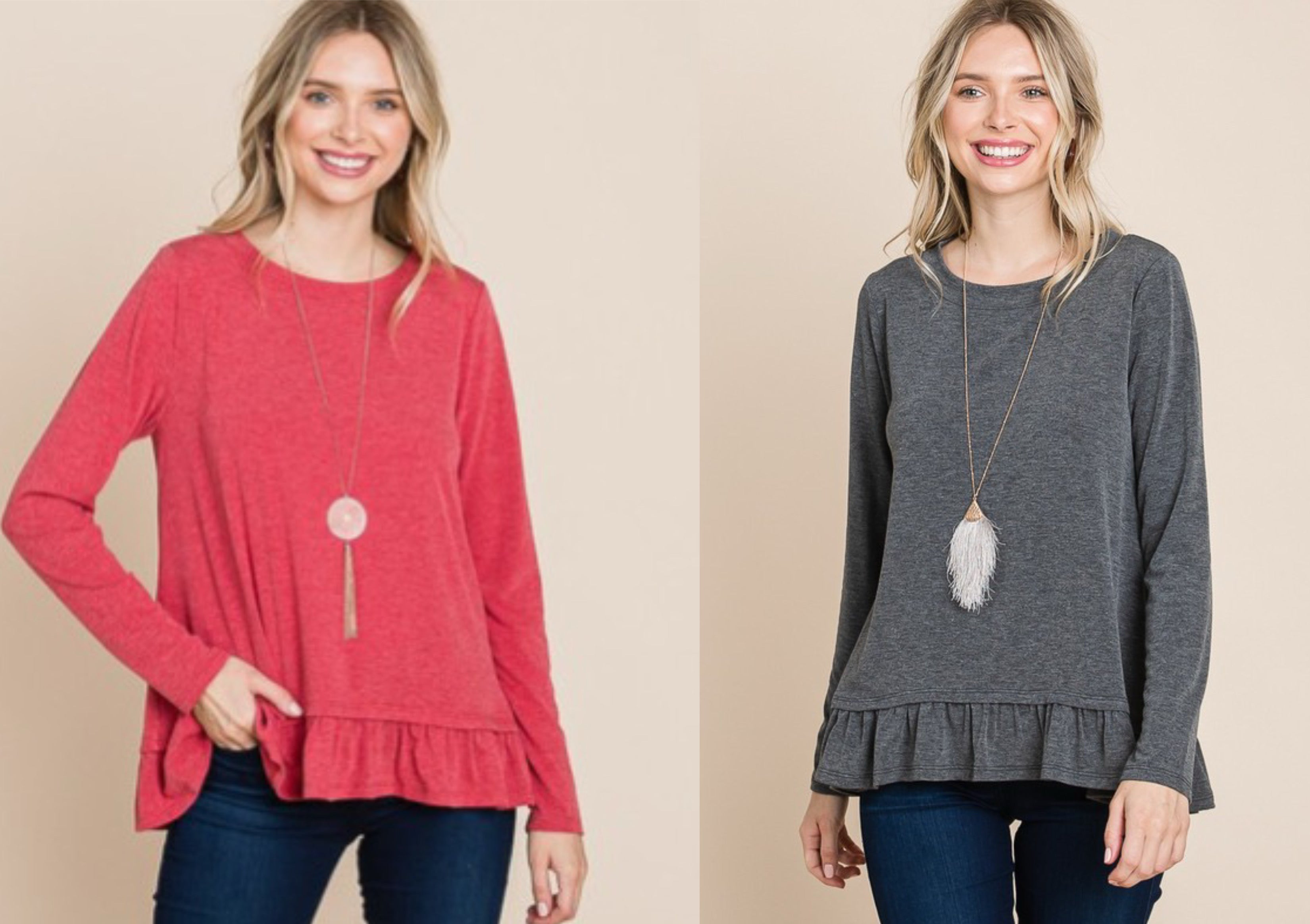 ✨CYBER MONDAY✨ Charcoal or red ruffle bottom holiday top