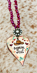 Handmade ceramic pendant • beaded country western necklace