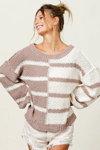 Bibi oversize striped color block fall sweater