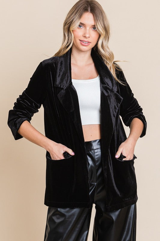 Black Velvet Blazer Dressy Jacket with Pockets