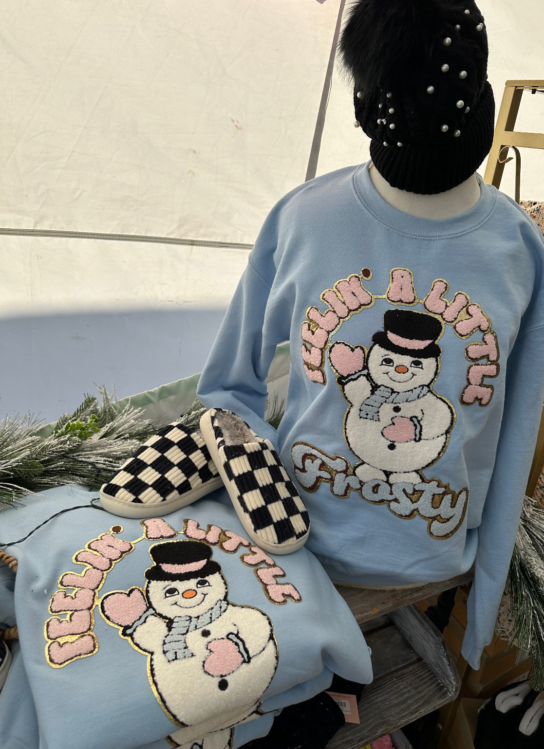 Feelin a little Frosty chenille patch crew sweatshirt
