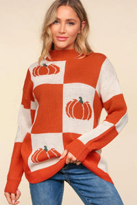 Fall pumpkin checkered sweater Reg & Plus Size
