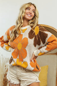 BiBi retro 70's flower fall sweater