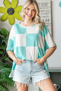 Teal checkered oversized top Regular & Plus Size