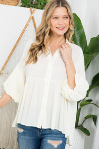 Ivory oversize babydoll button up Regular & Plus Size Top