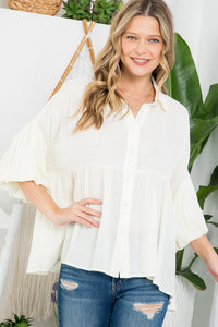 Ivory oversize babydoll button up Regular & Plus Size Top