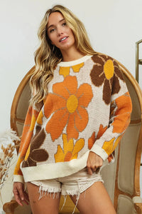 BiBi retro 70's flower fall sweater
