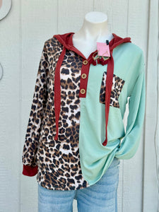 Bibi sage & marsala leoaprd print hoodie