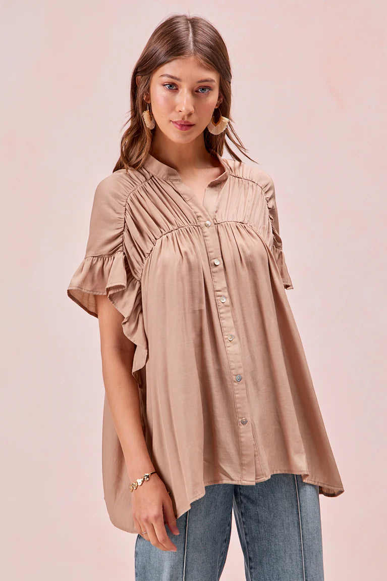 Bibi tan cinched flutter top