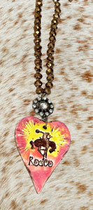 Handmade ceramic pendant • beaded country western necklace