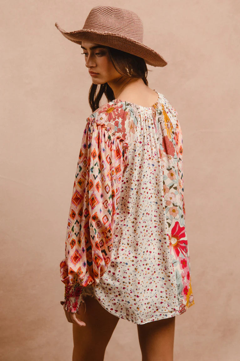 Bibi floral mix print peasant top