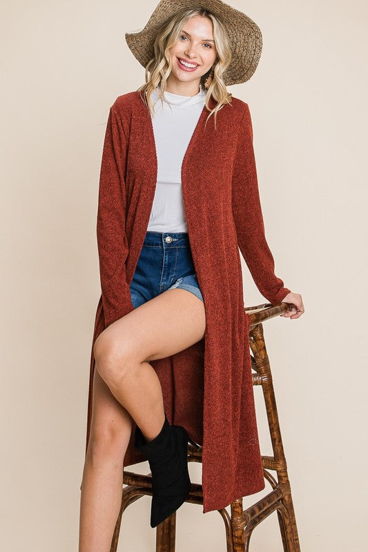 Rust ribbed cardigan duster