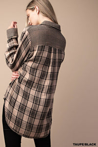 Kori plaid button up, black or taupe flannel