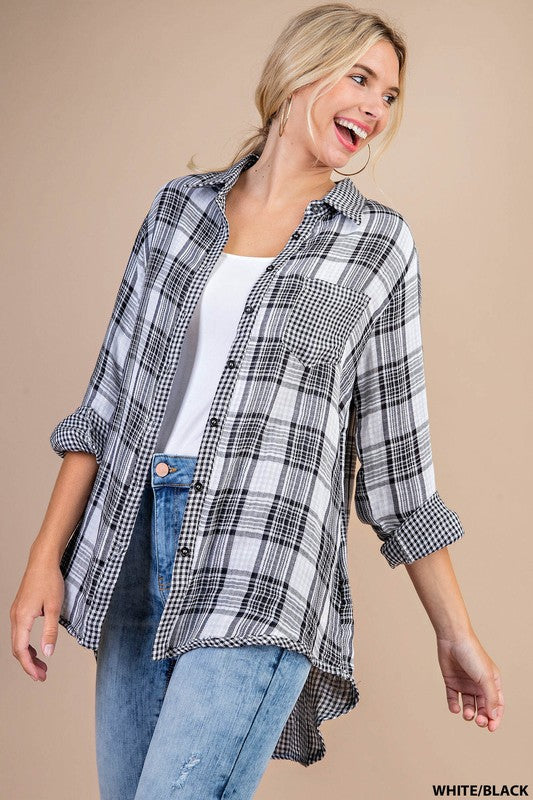 Kori plaid button up, black or taupe flannel