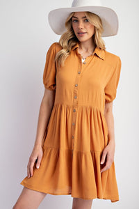 Easel mustard camel button down dress