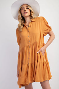 Easel mustard camel button down dress