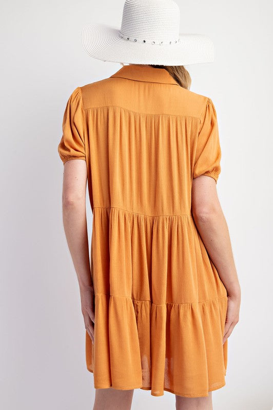 Easel mustard camel button down dress