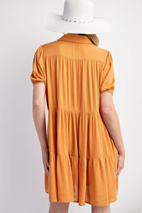 Easel mustard camel button down dress