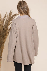 Taupe waffle knit button down shirt