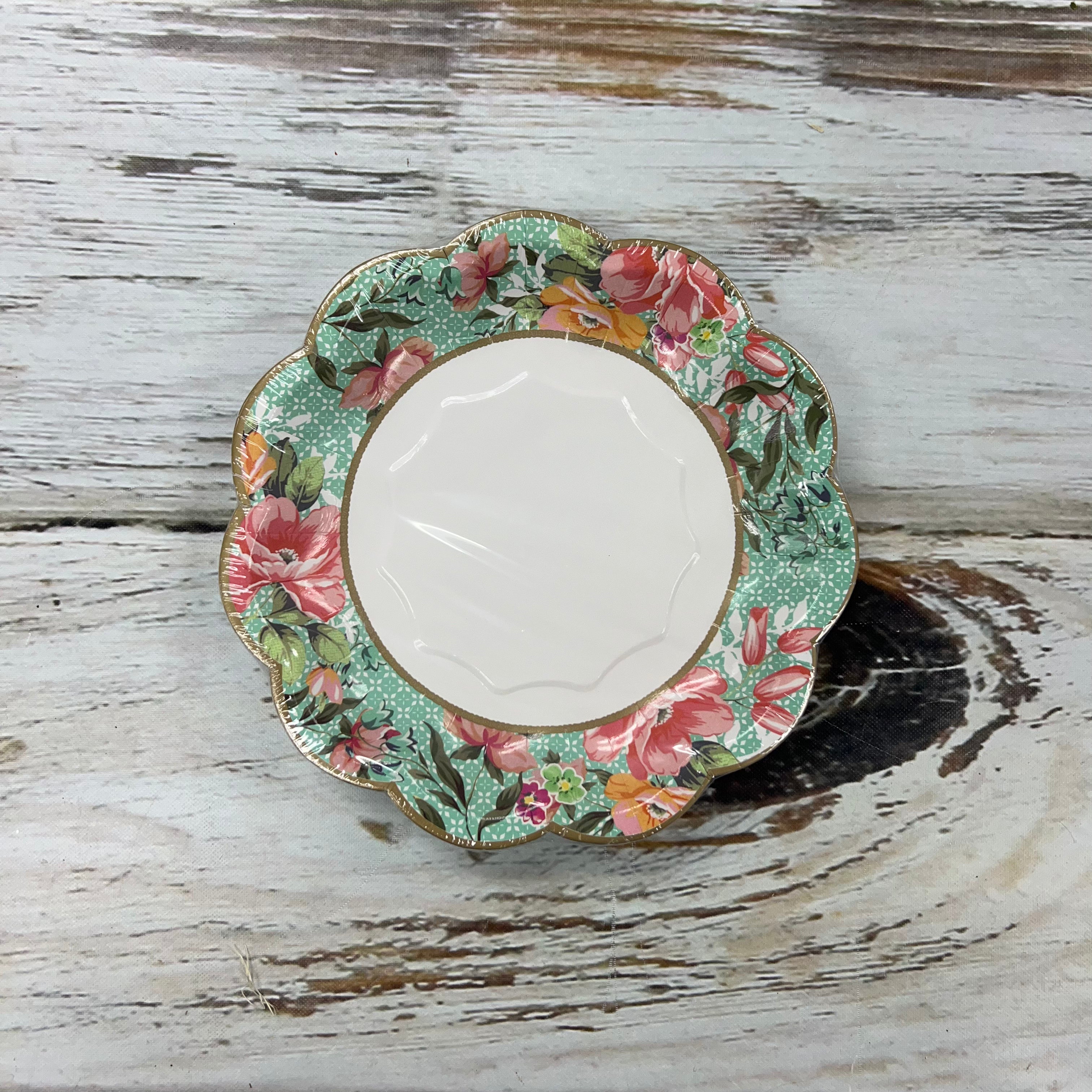 Small scalloped paper plate, pink or green floral