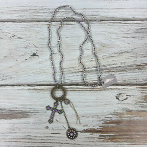 Handmade iridescent cross pendant necklace, clear or tan