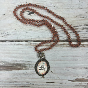 Handmade long orange scripture pendant necklace