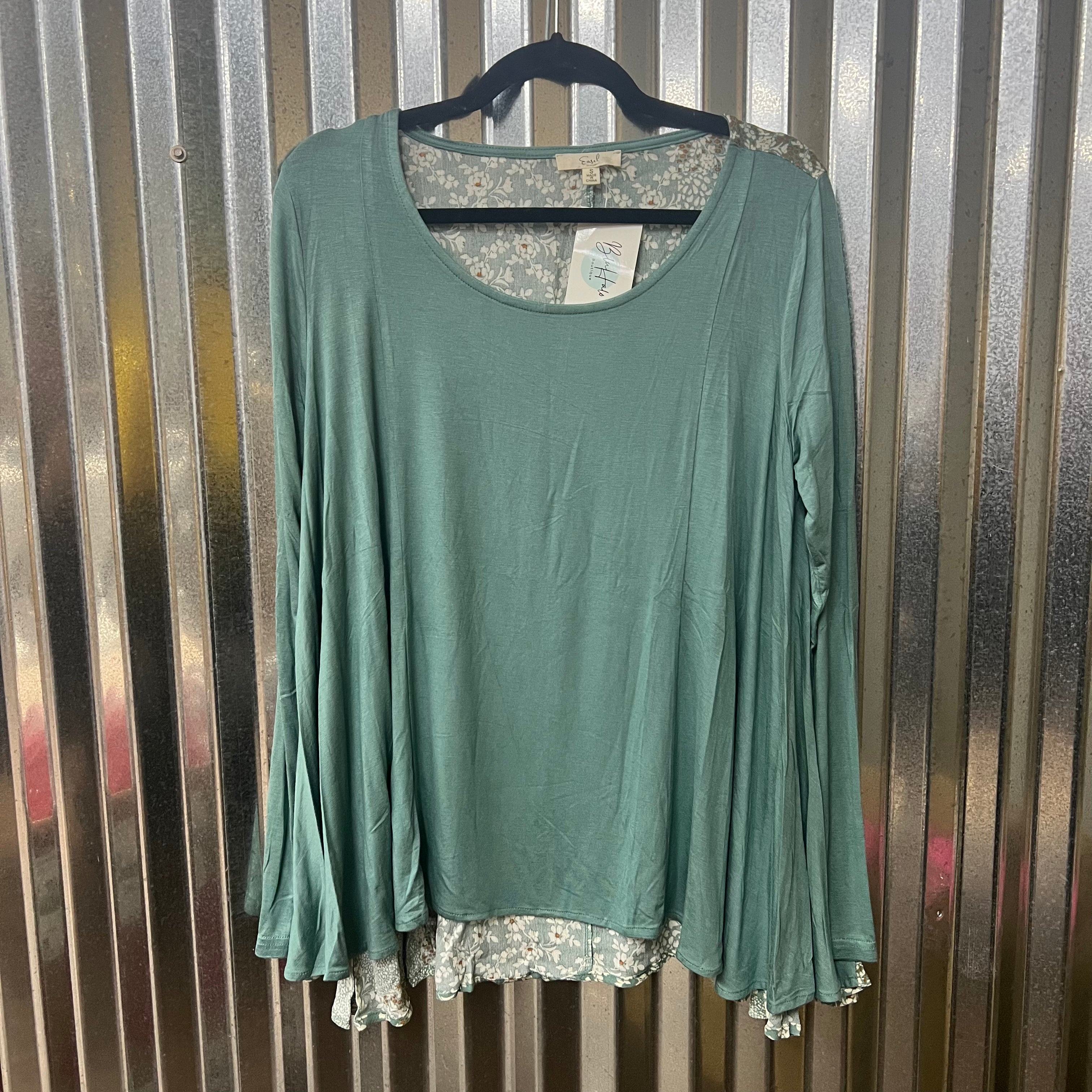 Easel sage green top with floral back