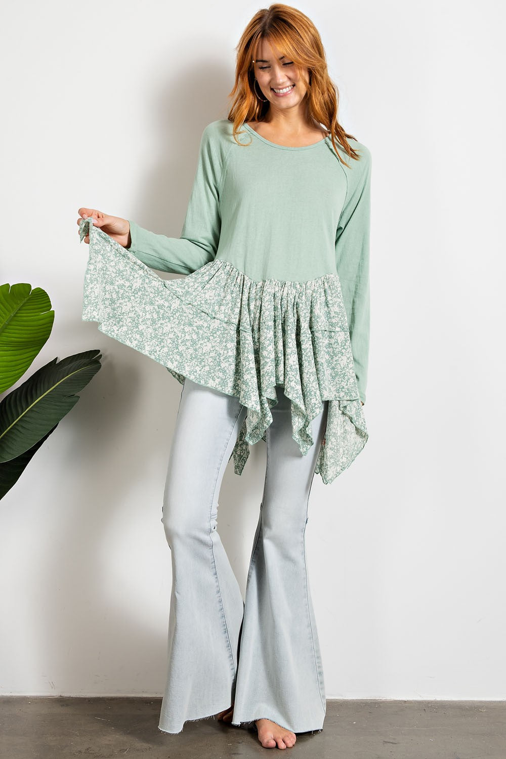 Easel sage green floral tiered top