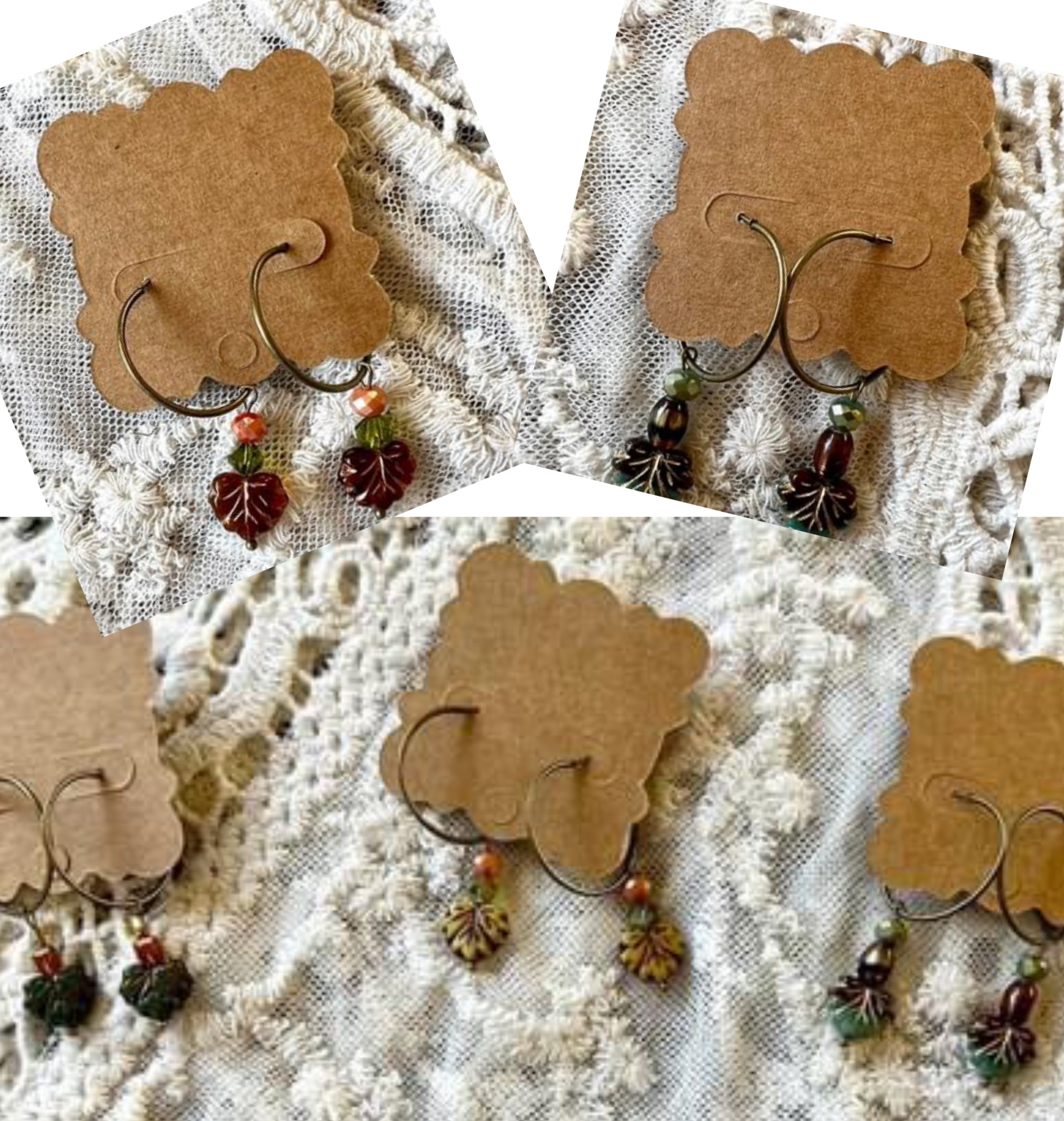 Handmade leaf jewel dangle earrings