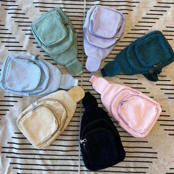 Corduroy spring color sling crossbody bags