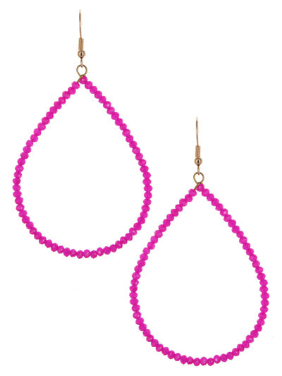 Fuchsia pink teardrop sparkle bead earrings
