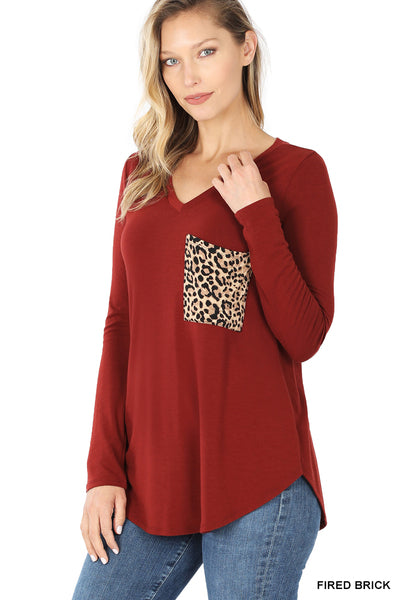 Reg. & Plus size leopard pocket tunic top