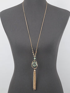 Beaded jewel gold tassel necklace