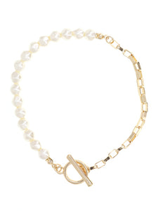 Pearl gold link bracelet