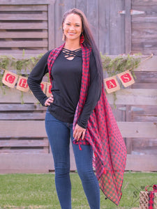 Buffalo Plaid Tassel Trim Duster Vest